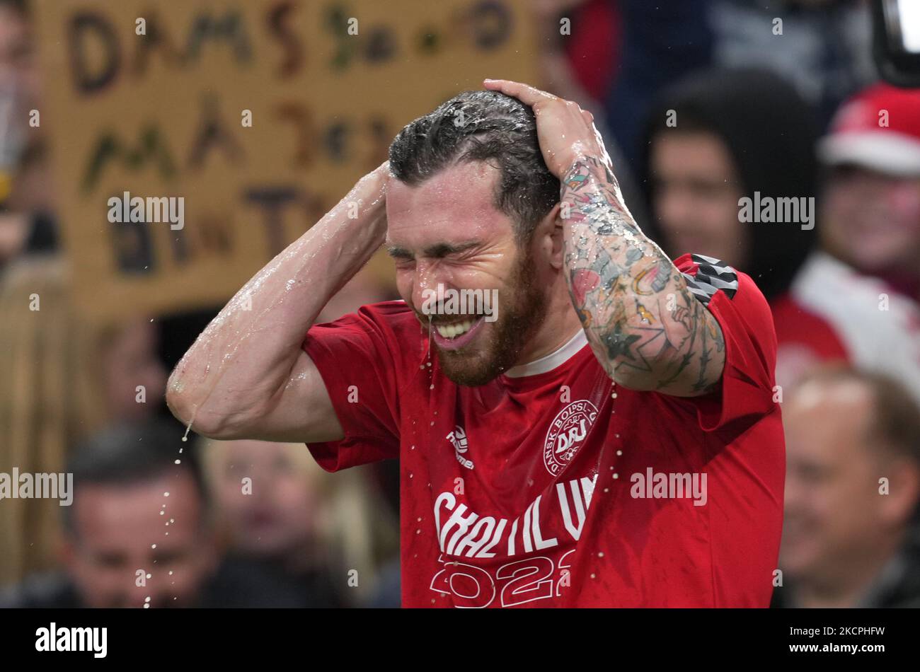 Pierre Emile Hoejbjerg aus Dänemark nach Dänemark gegen Österreich, WM-Qualifikation im Parkenstadion, Kopenhagen, Dänemark am 12. Oktober 2021. (Foto von Ulrik Pedersen/NurPhoto) Stockfoto