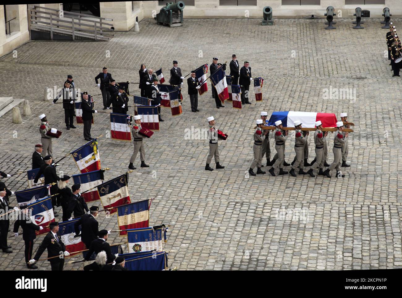 Nationale Ehrung im Hotel des Invalides an Hubert Germain - den letzten Befreiungsgefährten des Zweiten Weltkriegs - der im Alter von 101 Jahren gestorben ist - 15. Oktober 2021, Paris (Foto: Daniel Pier/NurPhoto) Stockfoto