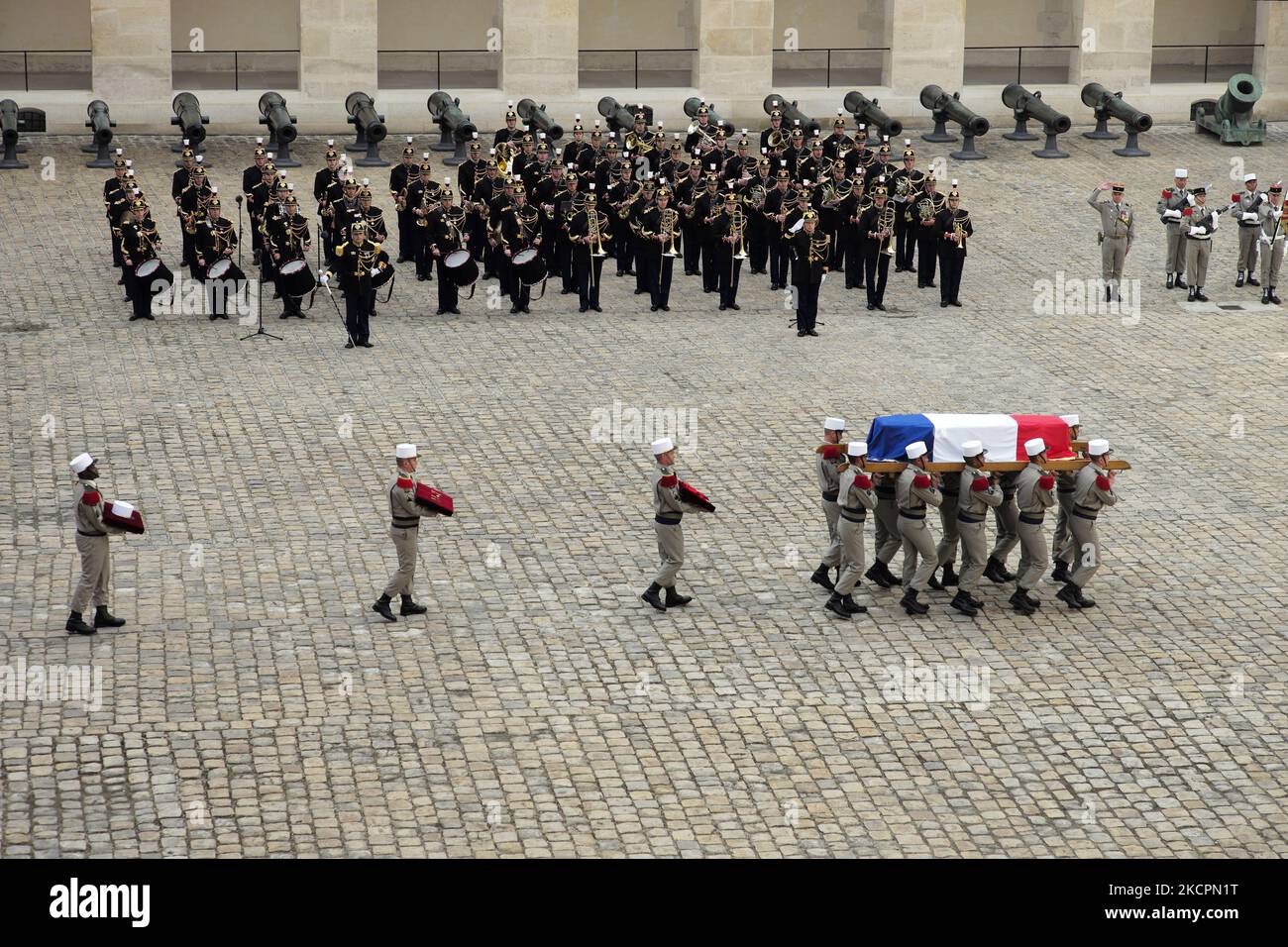 Nationale Ehrung im Hotel des Invalides an Hubert Germain - den letzten Befreiungsgefährten des Zweiten Weltkriegs - der im Alter von 101 Jahren gestorben ist - 15. Oktober 2021, Paris (Foto: Daniel Pier/NurPhoto) Stockfoto