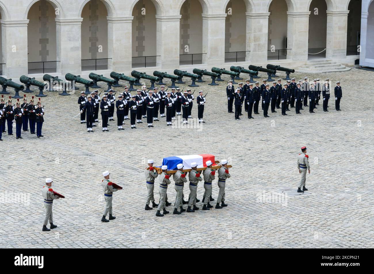 Nationale Ehrung im Hotel des Invalides an Hubert Germain - den letzten Befreiungsgefährten des Zweiten Weltkriegs - der im Alter von 101 Jahren gestorben ist - 15. Oktober 2021, Paris (Foto: Daniel Pier/NurPhoto) Stockfoto
