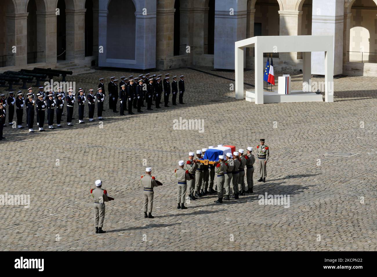 Nationale Ehrung im Hotel des Invalides an Hubert Germain - den letzten Befreiungsgefährten des Zweiten Weltkriegs - der im Alter von 101 Jahren gestorben ist - 15. Oktober 2021, Paris (Foto: Daniel Pier/NurPhoto) Stockfoto