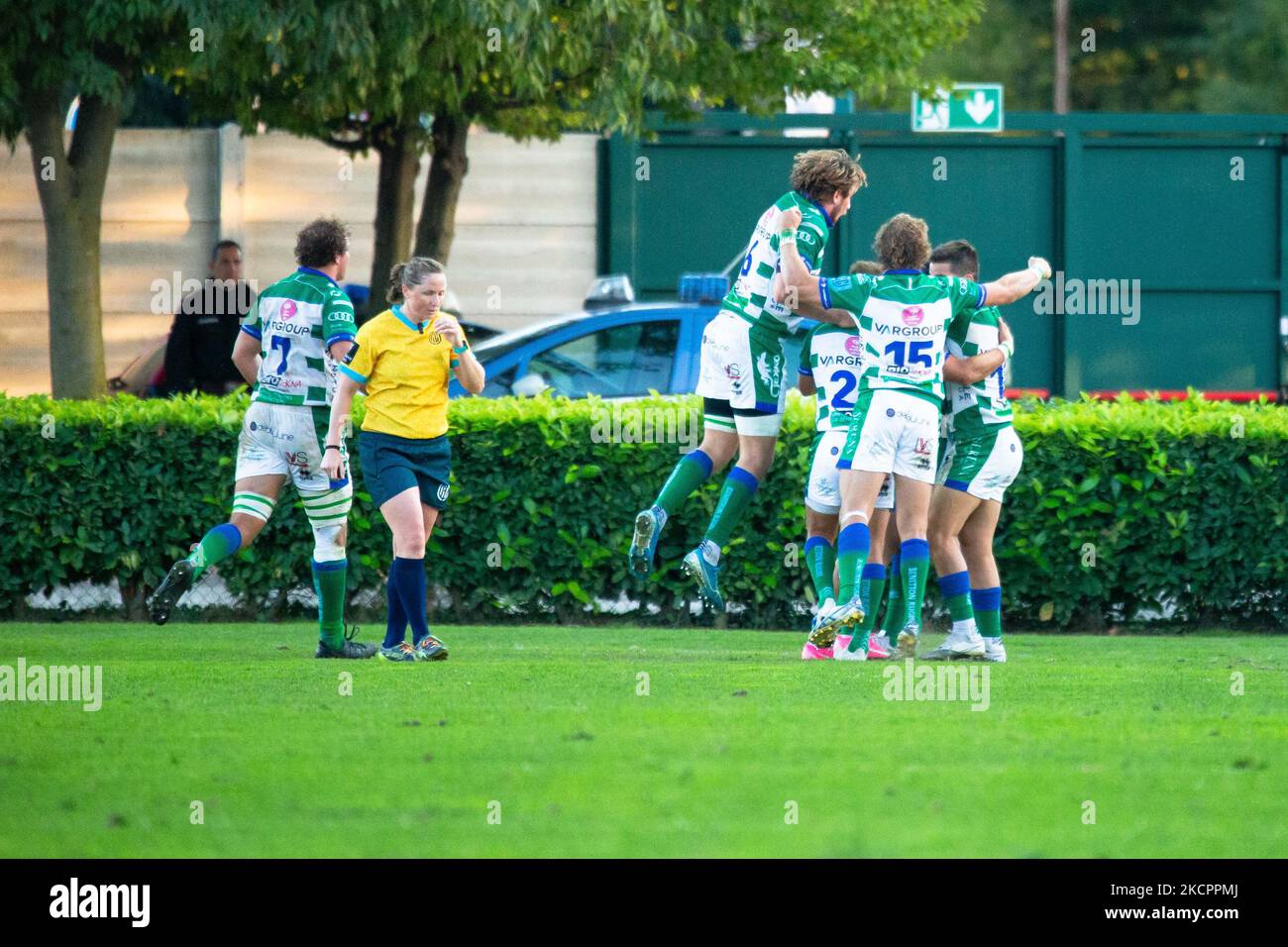 Benetton Treviso passiert während des Spiels der Vereinigten Rugby-Meisterschaft Benetton Rugby gegen Ospreys am 16. Oktober 2021 im Monigo-Stadion in Treviso, Italien (Foto von Mattia Radoni/LiveMedia/NurPhoto) Stockfoto