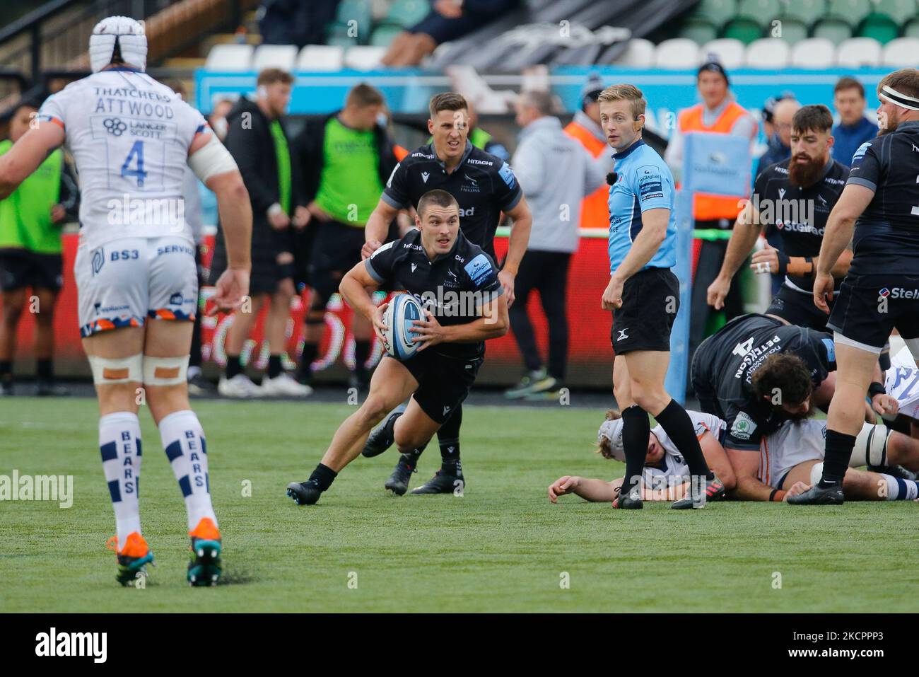 Mateo Carreras von Newcastle Falcons klopft und geht während des Spiels der Gallagher Premiership zwischen Newcastle Falcons und Bristol im Kingston Park, Newcastle am Samstag, den 16.. Oktober 2021. (Foto von Chris Lishman/MI News/NurPhoto) Stockfoto