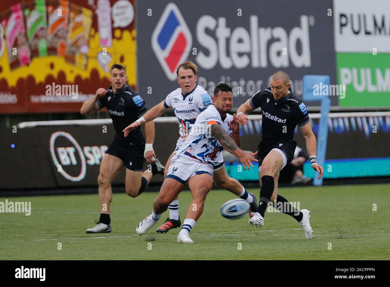 Mike Brown von Newcastle Falcons tritt am Samstag, dem 16.. Oktober 2021, beim Spiel der Gallagher Premiership zwischen Newcastle Falcons und Bristol im Kingston Park, Newcastle, an. (Foto von Chris Lishman/MI News/NurPhoto) Stockfoto