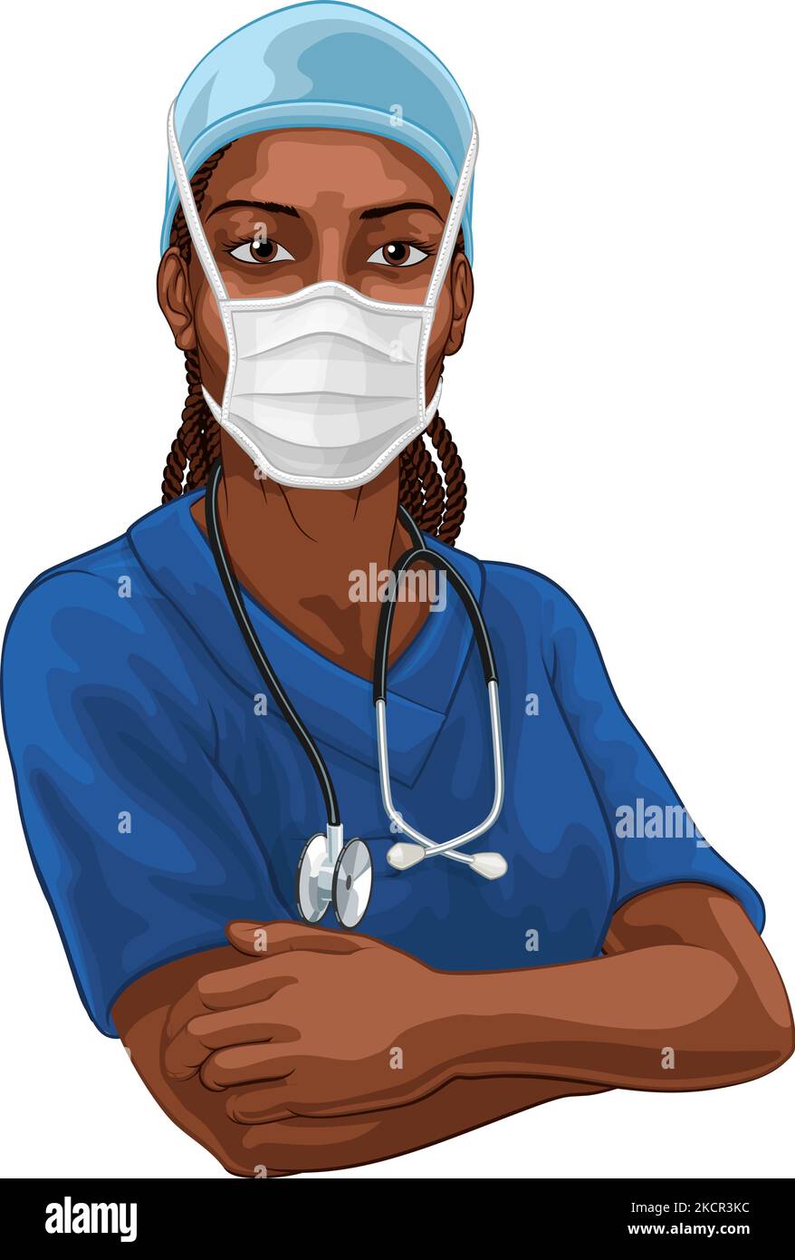 Schwarze Frau Doktor Krankenschwester Medizinische Professionelle Maske Stock Vektor