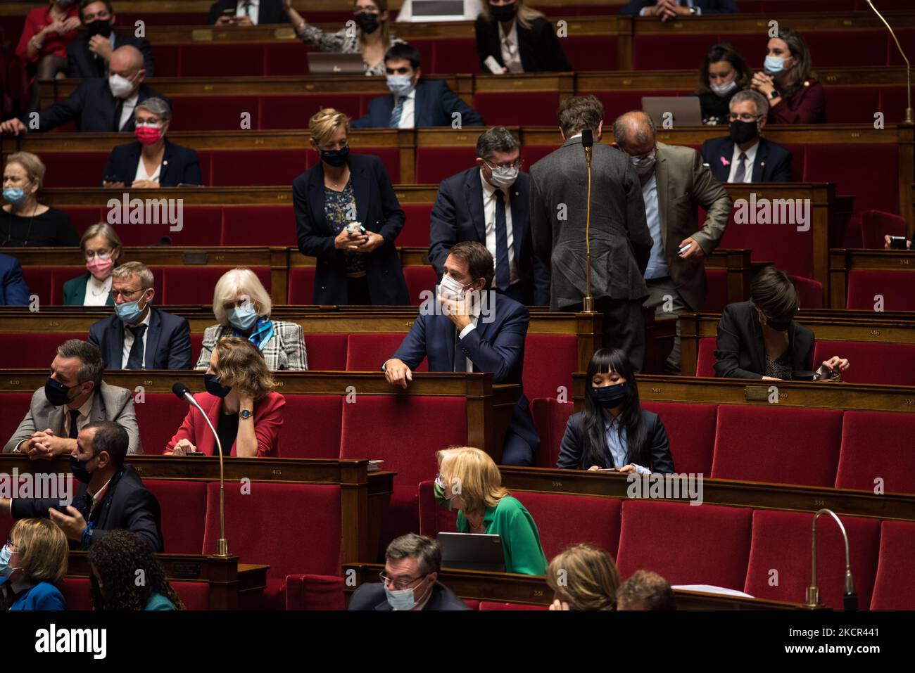 Christophe Castaner, Abgeordneter der Republique en Marche und ehemaliger Innenminister, während der Fragestunde mit der Regierung bei der Nationalversammlung am 19. Oktober 2021 in Paris. (Foto von Andrea Savorani Neri/NurPhoto) Stockfoto