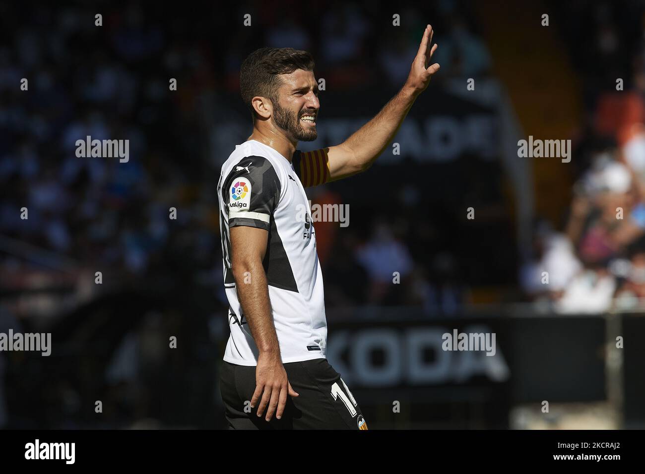 Jose Gaya aus Valencia während des La Liga Santander-Spiels zwischen Valencia CF und RCD Mallorca im Estadio Mestalla am 23. Oktober 2021 in Valencia, Spanien. (Foto von Jose Breton/Pics Action/NurPhoto) Stockfoto