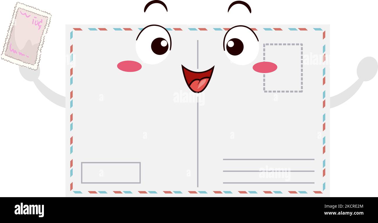 Abbildung des Mascot Postcard Back Holding Stamp für Mailing Stockfoto