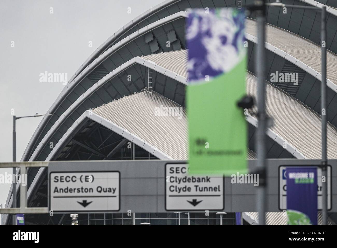 Eine allgemeine Ansicht des SSE Hydro auf dem Scottish Event Campus am 1. September 2021 in Glasgow, Schottland. Der Scottish Event Campus ist einer der Austragungsorte des bevorstehenden Klimagipfels COP 26, der vom 1. Bis 12.. November in Glasgow stattfinden wird. (Foto von Ewan Bootman/NurPhoto) Stockfoto