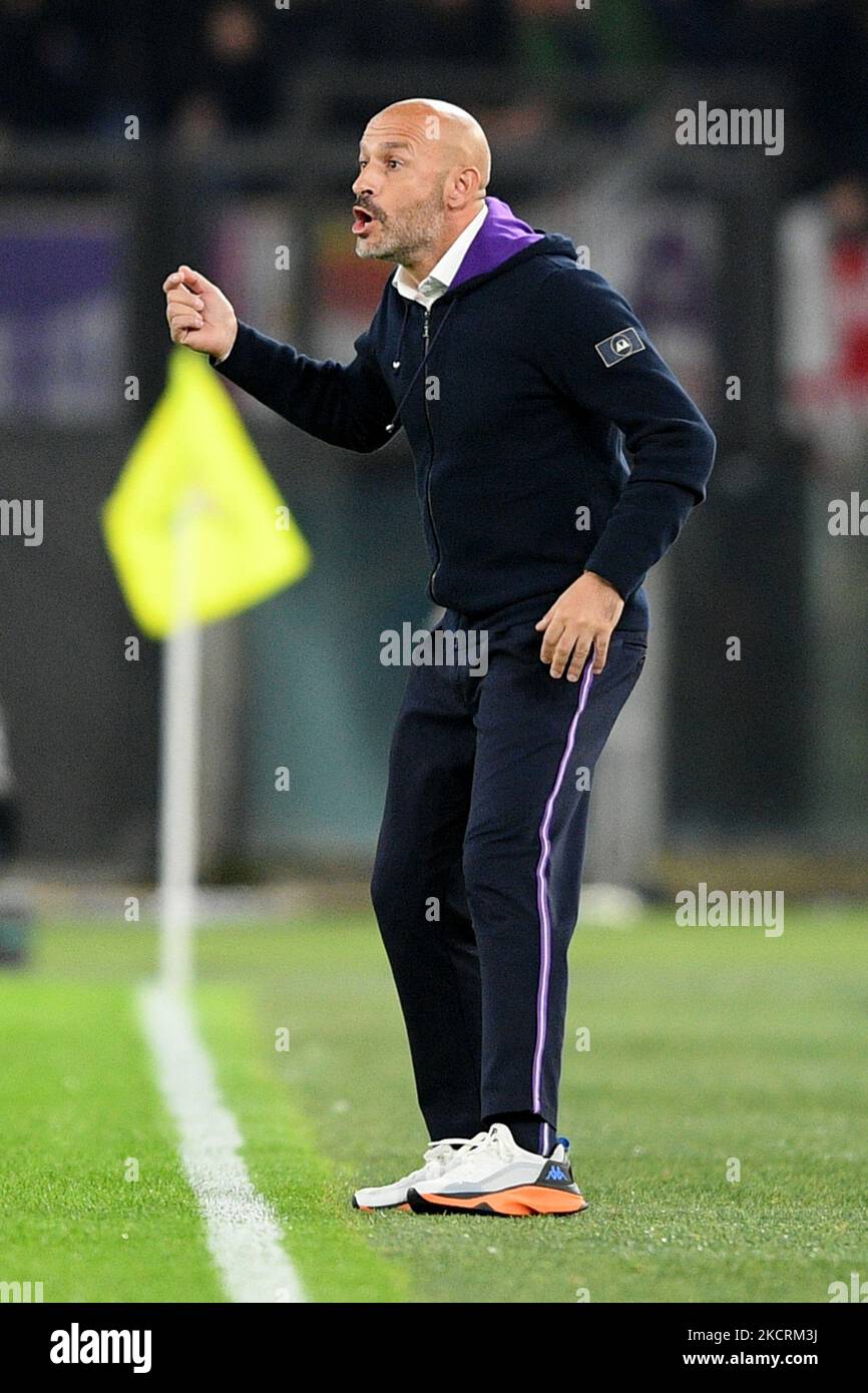Vincenzo Italiano Manager von ACF Fiorentina Gesten während der Serie Ein Spiel zwischen SS Lazio und ACF Fiorentina im Stadio Olimpico, Rom, Italien am 27. Oktober 2021. (Foto von Giuseppe Maffia/NurPhoto) Stockfoto
