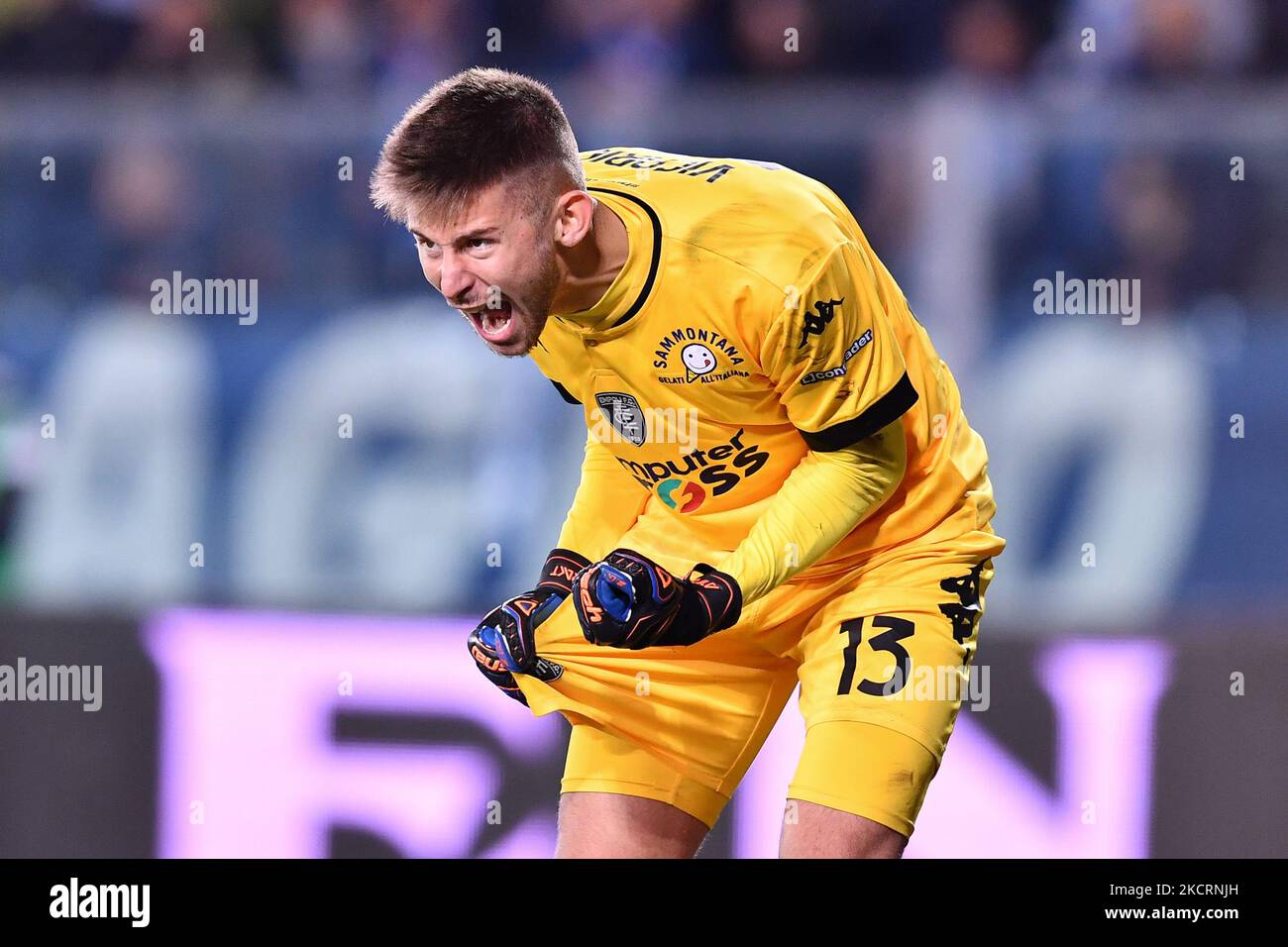 Guglielmo Vicario (Empoli) beim Spiel der italienischen Fußballserie A Empoli FC gegen Inter - FC Internazionale am 27. Oktober 2021 im Stadion Carlo Castellani in Empoli, Italien (Foto: Lisa Guglielmi/LiveMedia/NurPhoto) Stockfoto