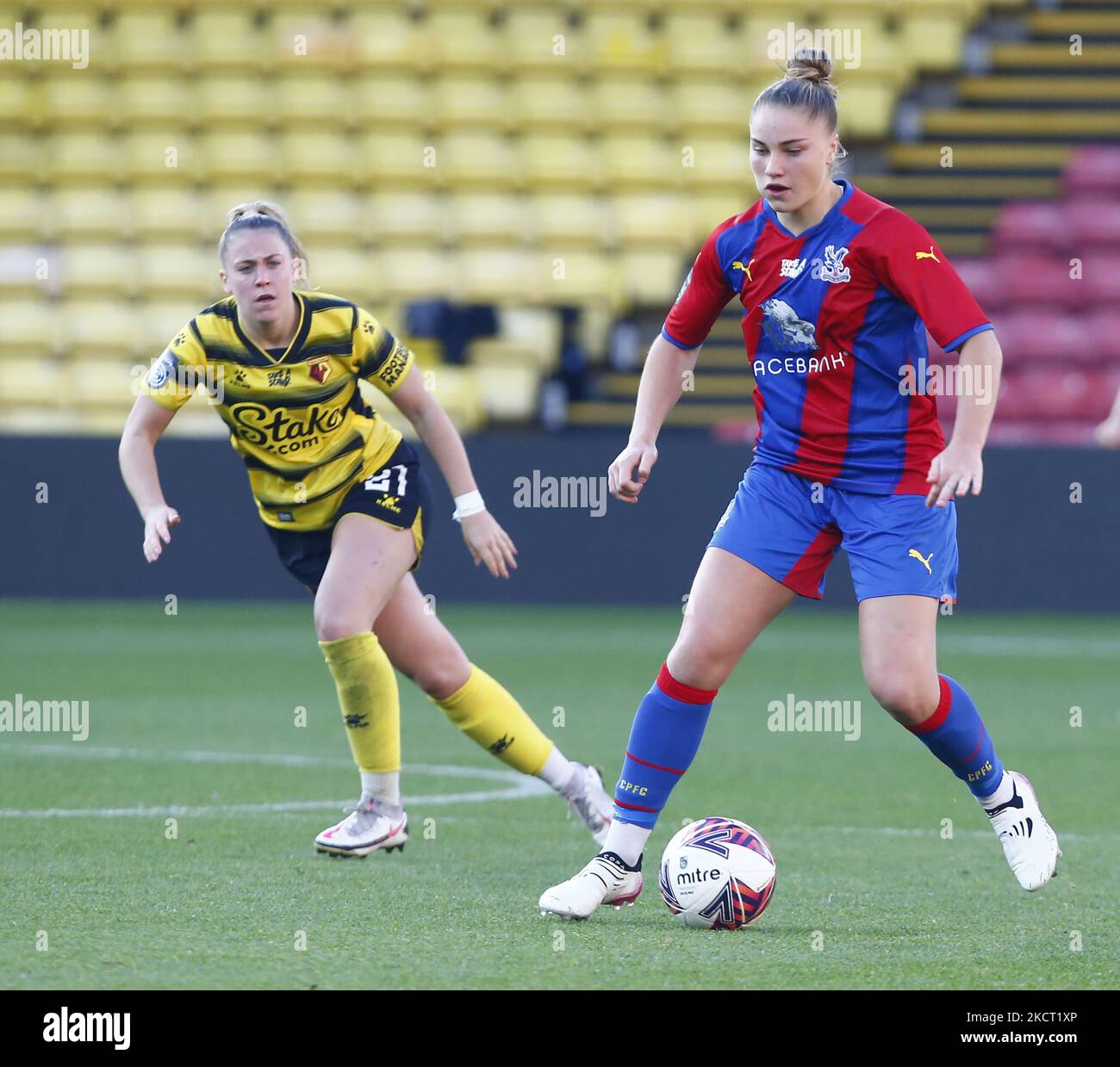 Kirsty Barton von Crystal Palace Women beim Barclays FA Women's Championship-Spiel zwischen Watford und Crystal Palace im Vicarage Road Stadium in Watford am 31.. Oktober 2021 (Foto von Action Foto Sport/NurPhoto) Stockfoto