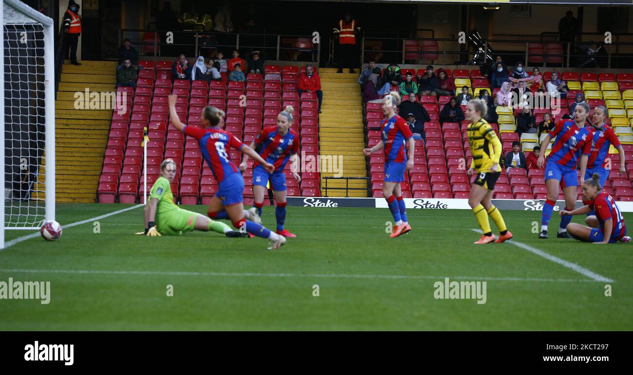 Während des Spiels der Barclays FA Women's Championship zwischen Watford und Crystal Palace im Vicarage Road Stadium in Watford am 31.. Oktober 2021 (Foto by Action Foto Sport/NurPhoto) Stockfoto