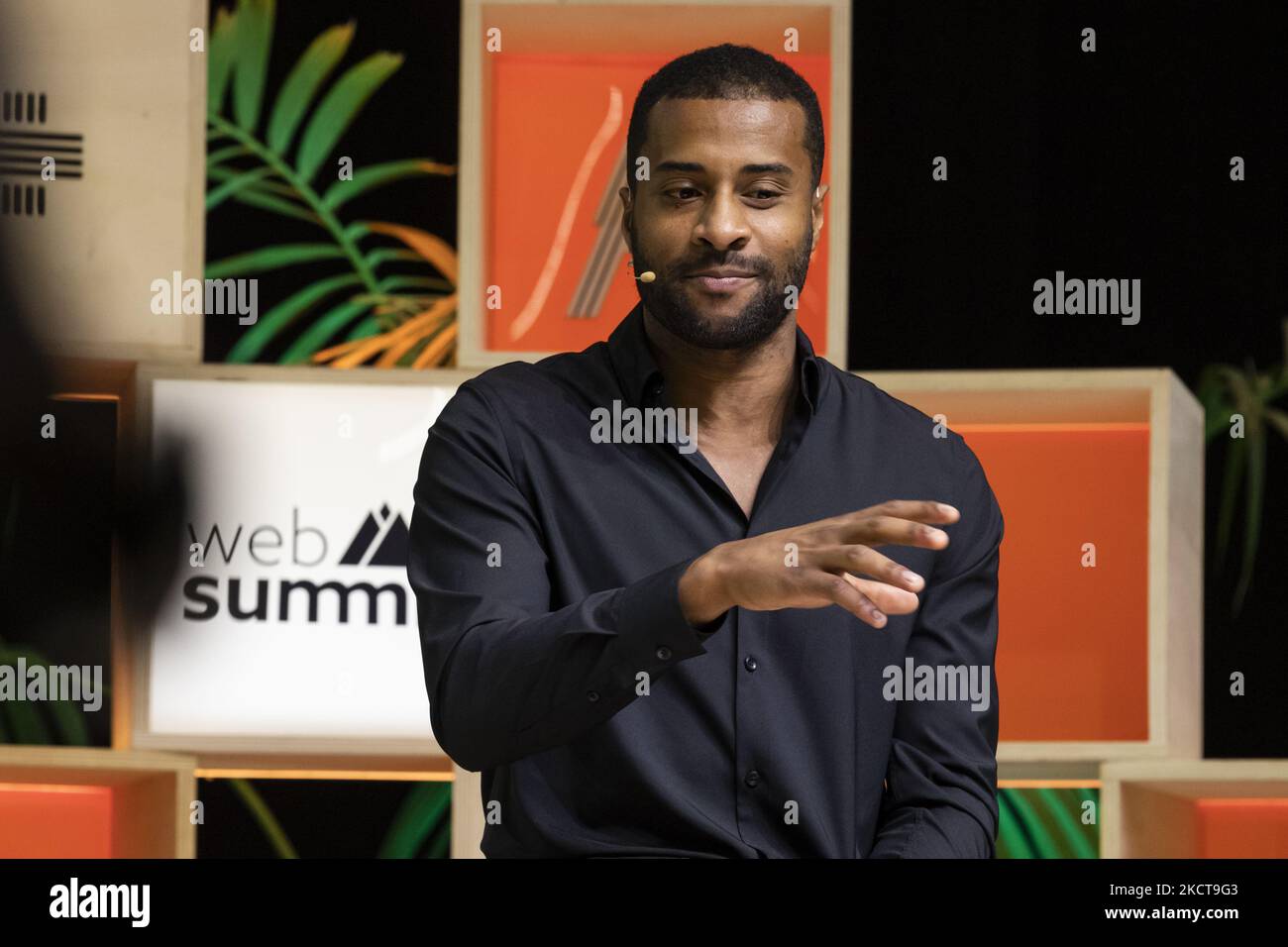 Olympiateilnehmer Nelson Evora spricht am letzten Tag beim Web Summit 2021 in Lissabon, Portuga, am 4,2021. November (Foto: Rita Franca/NurPhoto) Stockfoto