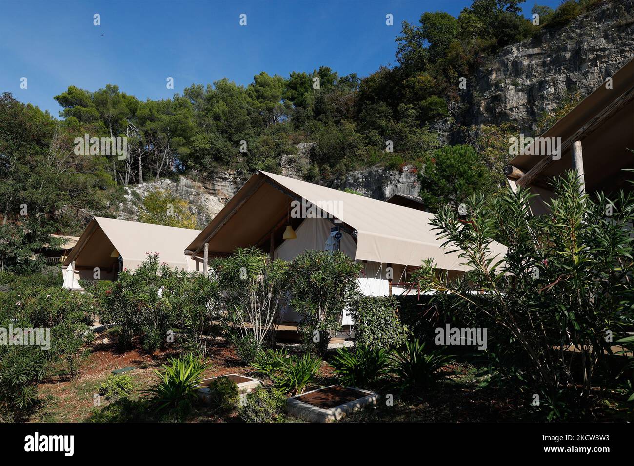 Glamping Village in Lanterna, Istrien, Kroatien, Europa. Stockfoto