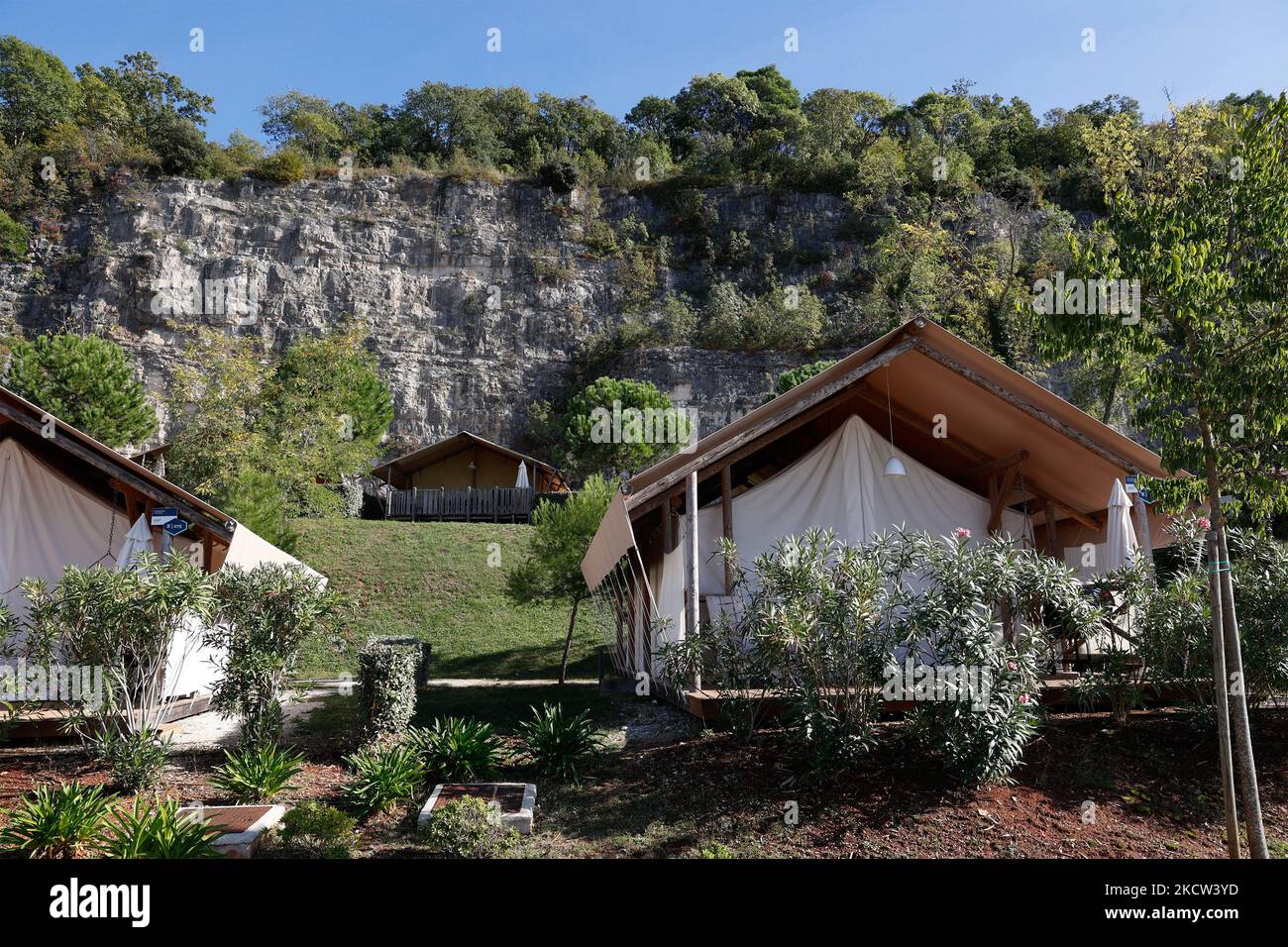 Glamping Village in Lanterna, Istrien, Kroatien, Europa. Stockfoto