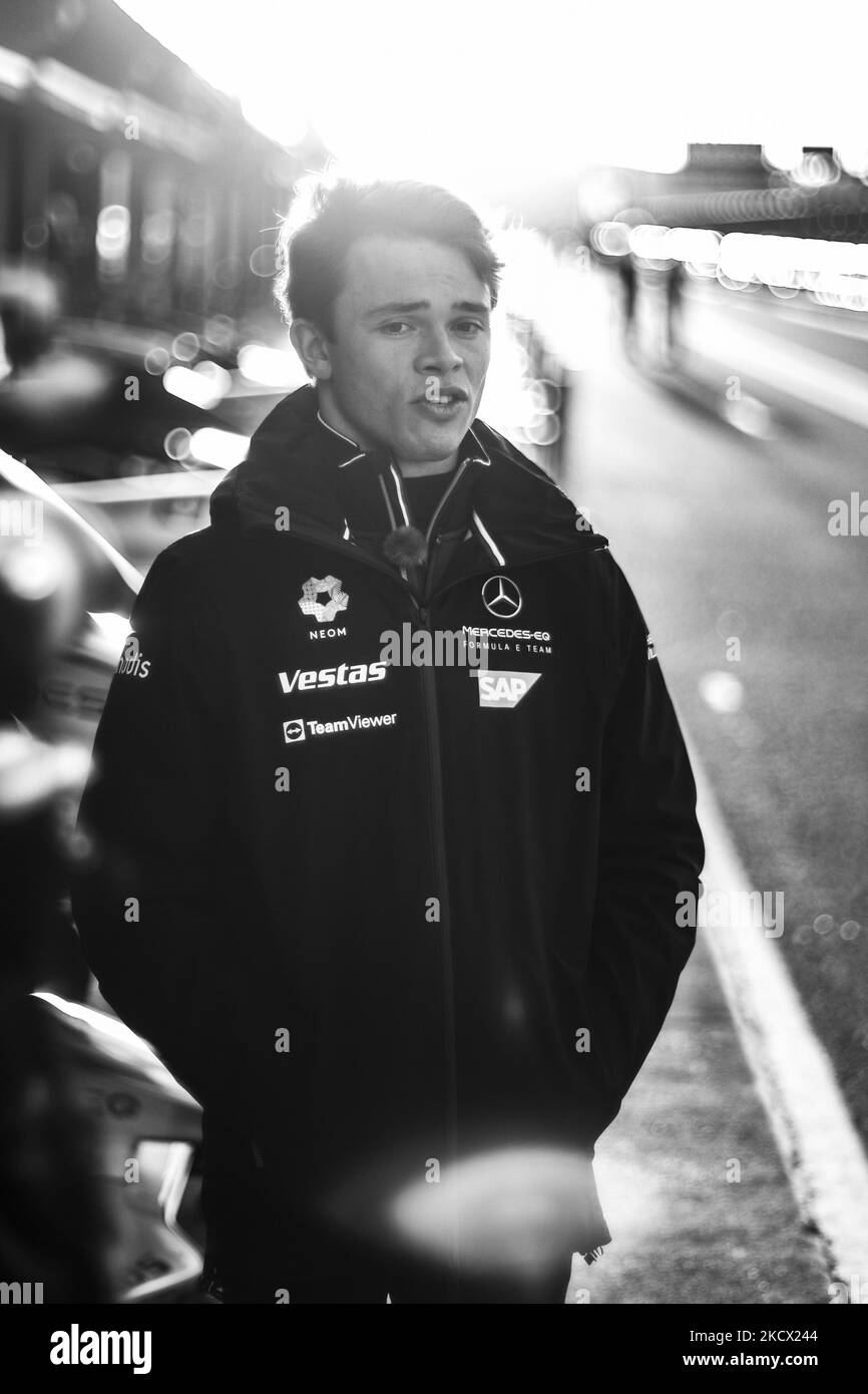 Nyck de Vries (NED), Mercedes EQ Formula E Team, Portrait während der Saison 8 ABB Formel E Vorsaison Test auf dem Circuit Ricardo Tormo in Valencia am 1.. Und 2.. Dezember in Spanien. (Anmerkung der Redaktion: In Schwarzweiß bearbeitet) (Foto von Xavier Bonilla/NurPhoto) Stockfoto