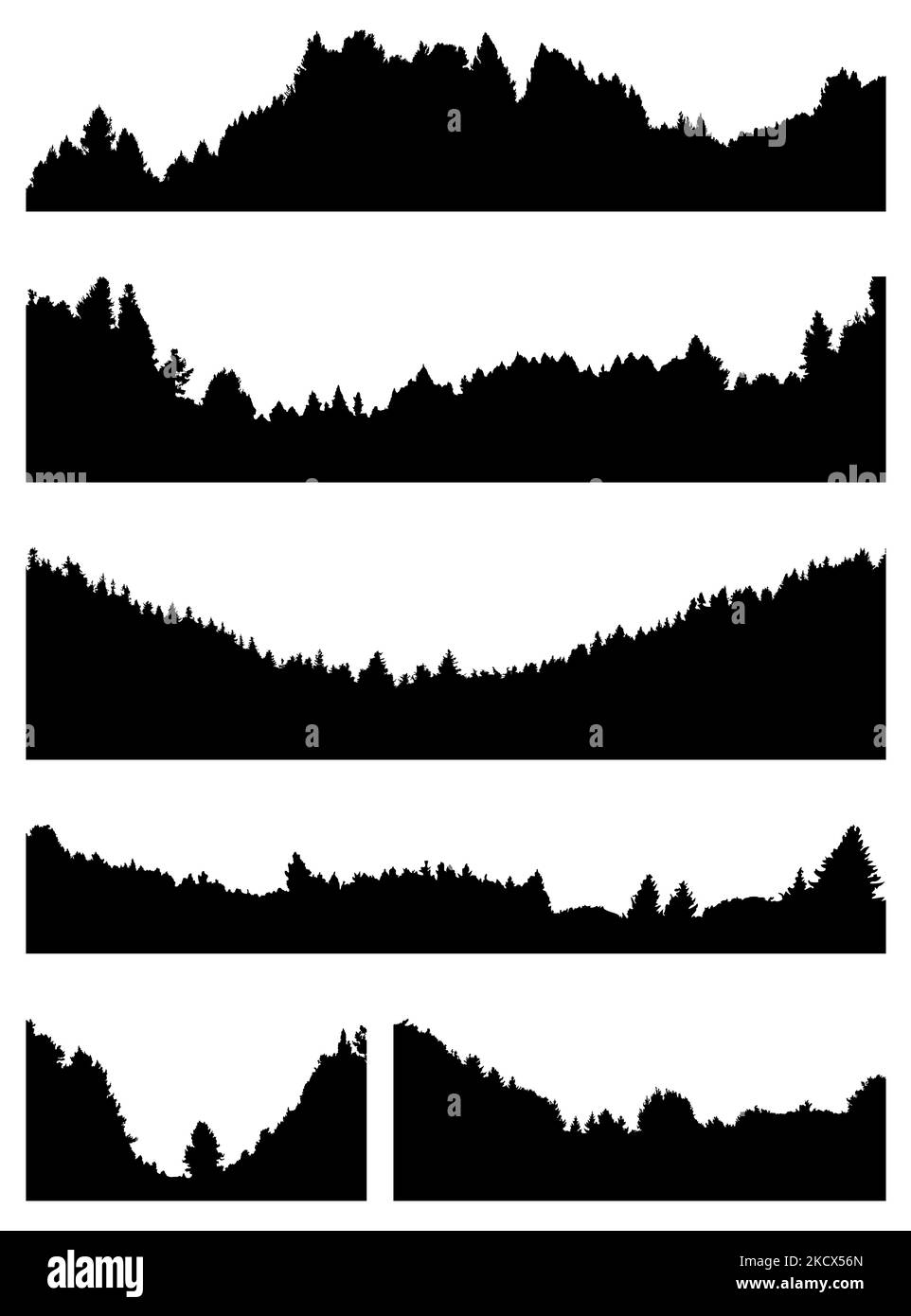 Verschiedene Bergsilhouetten mit Bäumen Stock Vektor