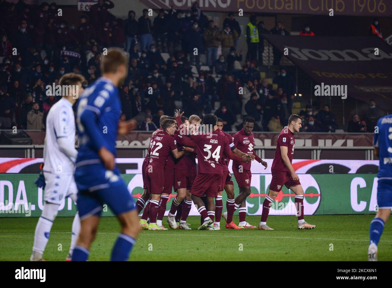 FC Turin feiert das Tor von 1-0 während des Serie-A-Spiels zwischen FC Turin und FC Empoli am 2. Dezember 2021 im Stadio Olimpico Grande Torino, Italien (Foto: Alberto Gandolfo/NurPhoto) Stockfoto