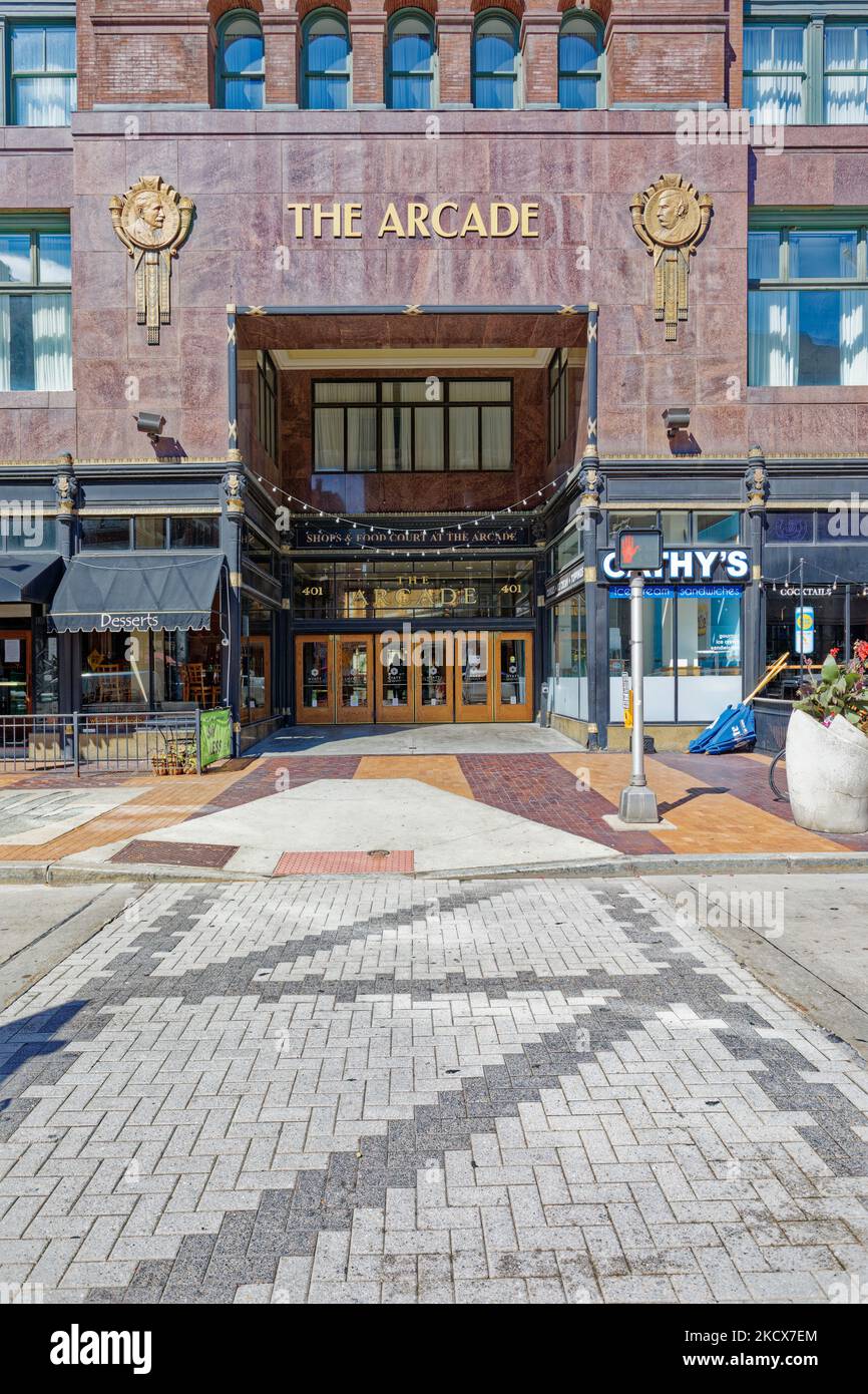 Das Einkaufszentrum The Arcade, 401 Euclid Avenue, umfasst jetzt das Hyatt Regency Hotel. Stockfoto