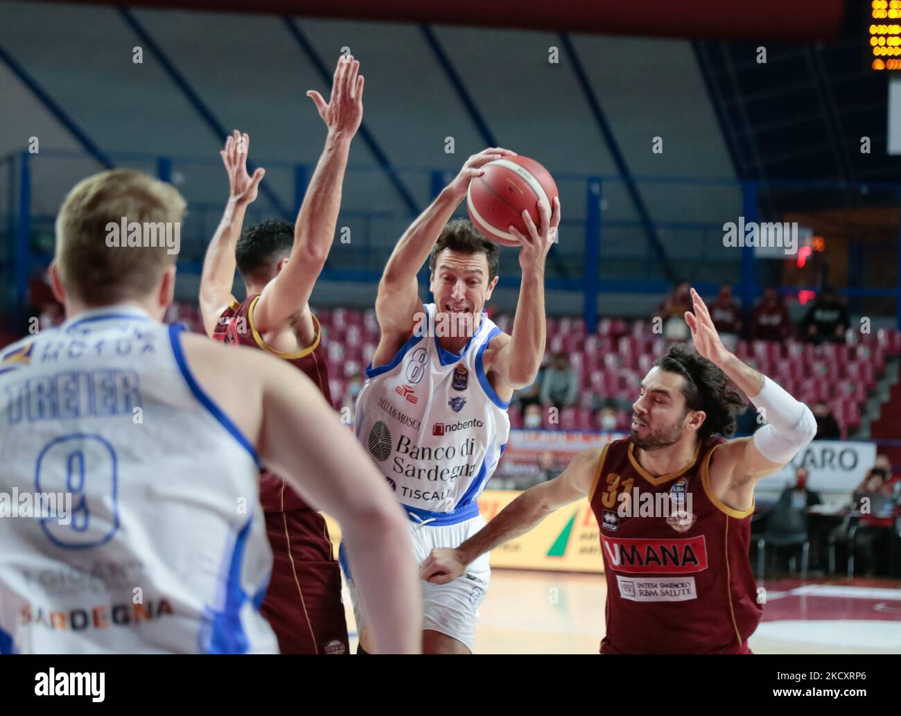 Giacomo Devecchi (Banco di Sardegna Sassari) während der italienischen Basketball A Serie Championship Umana Reyer Venezia gegen Banco di Sardegna Sassari am 12. Dezember 2021 im Taliercio in Venedig, Italien (Foto von Mattia Radoni/LiveMedia/NurPhoto) Stockfoto