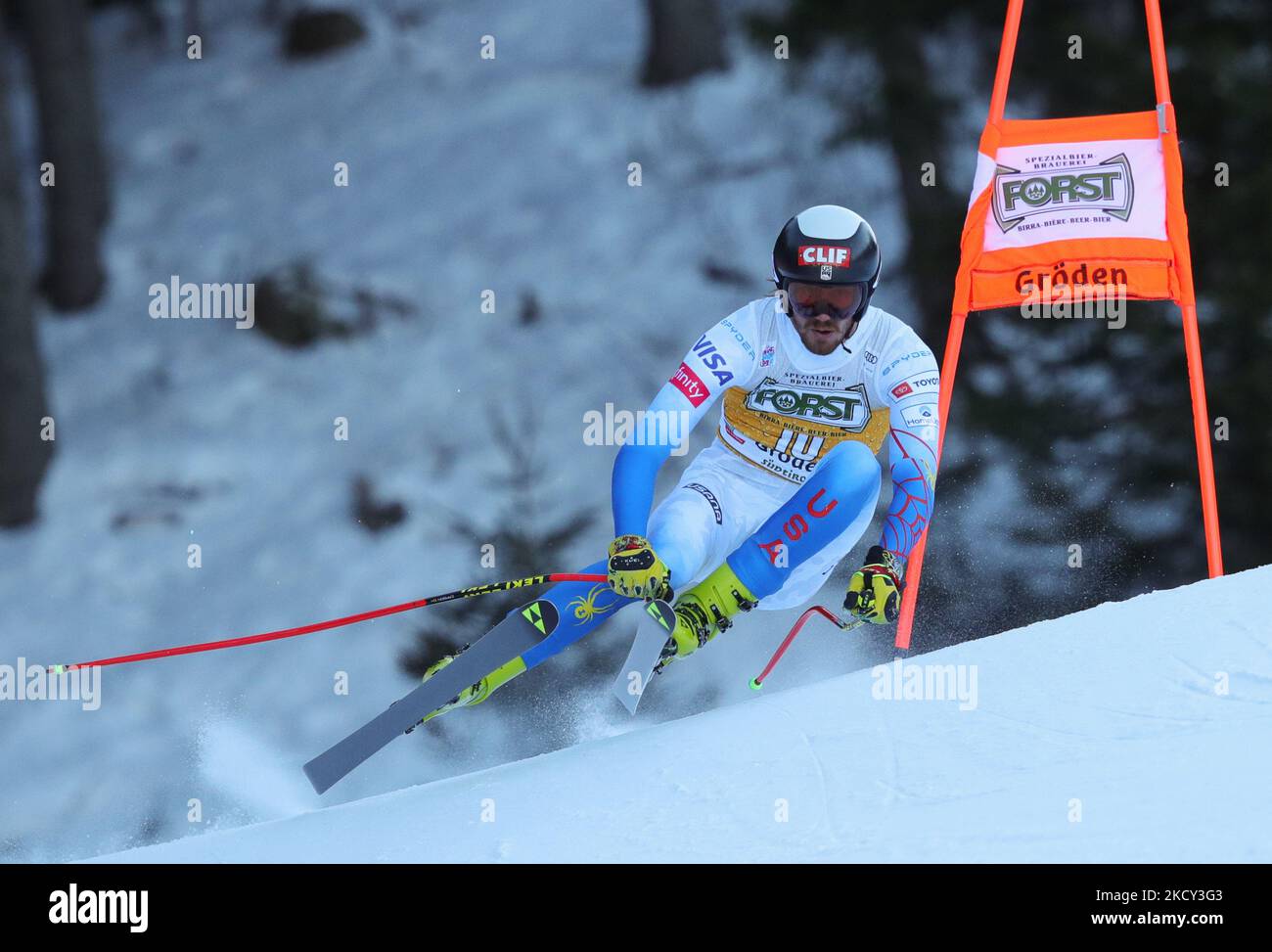 BENNETT Bryce (USA) erster Platz beim alpinen Skirennen 2021 FIS Ski World Cup - Men&#39;s Abfahrt am 18. Dezember 2021 auf der Saslong in Gröden, Italien (Foto von Sergio Bisi/LiveMedia/NurPhoto) Stockfoto