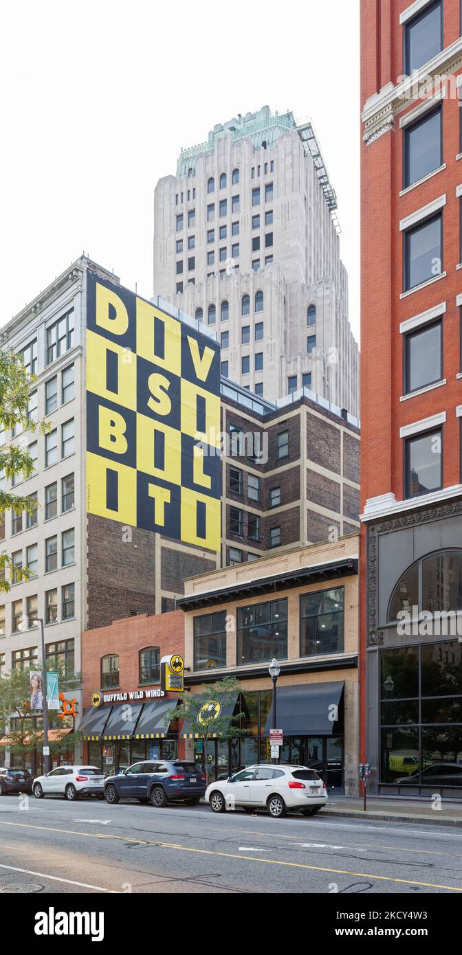 DAS AT&T Huron Road Building, alias Ohio Bell Building, war kurz gesagt das höchste Gebäude in Cleveland. Stockfoto