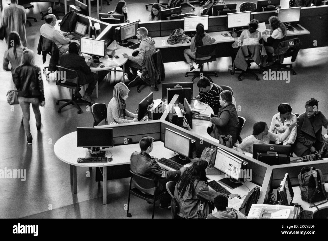 Die Studenten arbeiten im Computerlabor des College in Ontario, Kanada. (Foto von Creative Touch Imaging Ltd./NurPhoto) Stockfoto