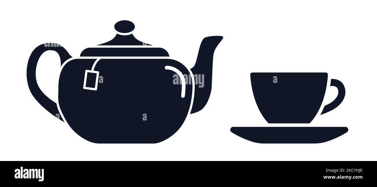 Symbol für Teekannen und Teetassen für heiße Getränke Vektorsymbol Stock Vektor