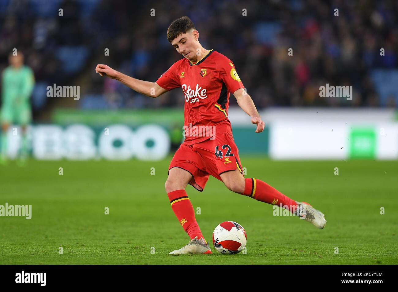 James Morris von Watford in Aktion während des Spiels der FA Cup Third Round zwischen Leicester City und Watford im King Power Stadium, Leicester am Samstag, den 8.. Januar 2022. (Foto von Jon Hobley/MI News/NurPhoto) Stockfoto