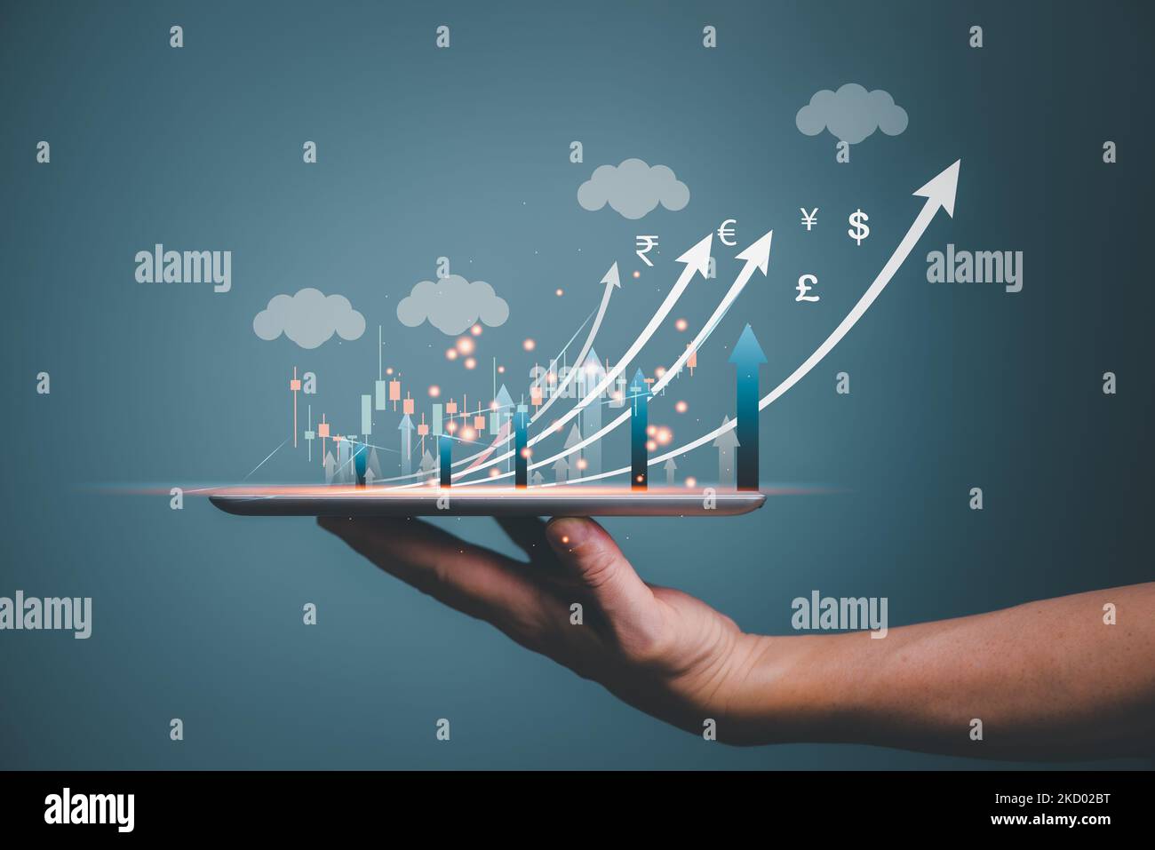 Grafik zeigt Anstieg der Inflation weltweit, steigende Preise für Rohstoffe und Konsumgüter. Stockfoto