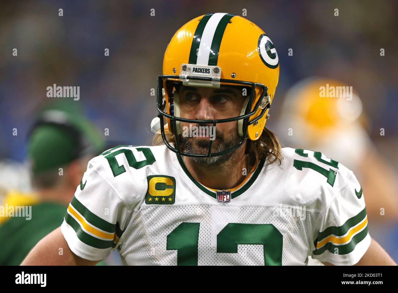 Green Bay Packers Quarterback Aaron Rodgers (12) wird während der ersten Hälfte eines NFL-Fußballspiels gegen die Detroit Lions in Detroit, Michigan, USA, am Sonntag, 9. Dezember 2022, gesehen. (Foto von Jorge Lemus/NurPhoto) Stockfoto