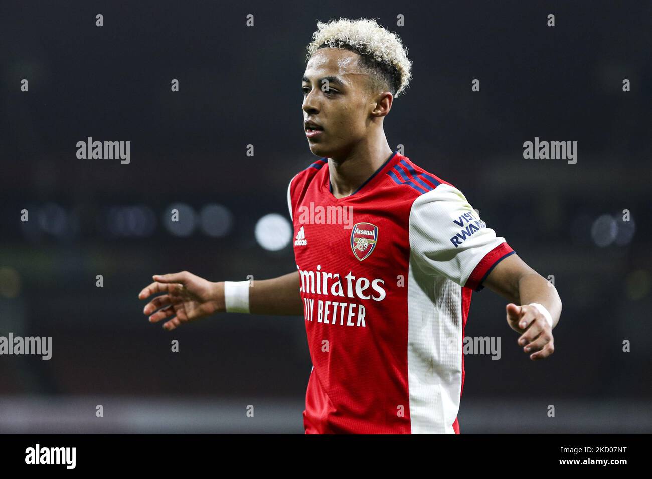 Omari Hutchinson feiert sein Tor am Dienstag, den 11.. Januar 2022, beim Spiel der EFL Trophy zwischen Arsenal und Chelsea im Emirates Stadium, London. (Foto von Tom West/MI News/NurPhoto) Stockfoto