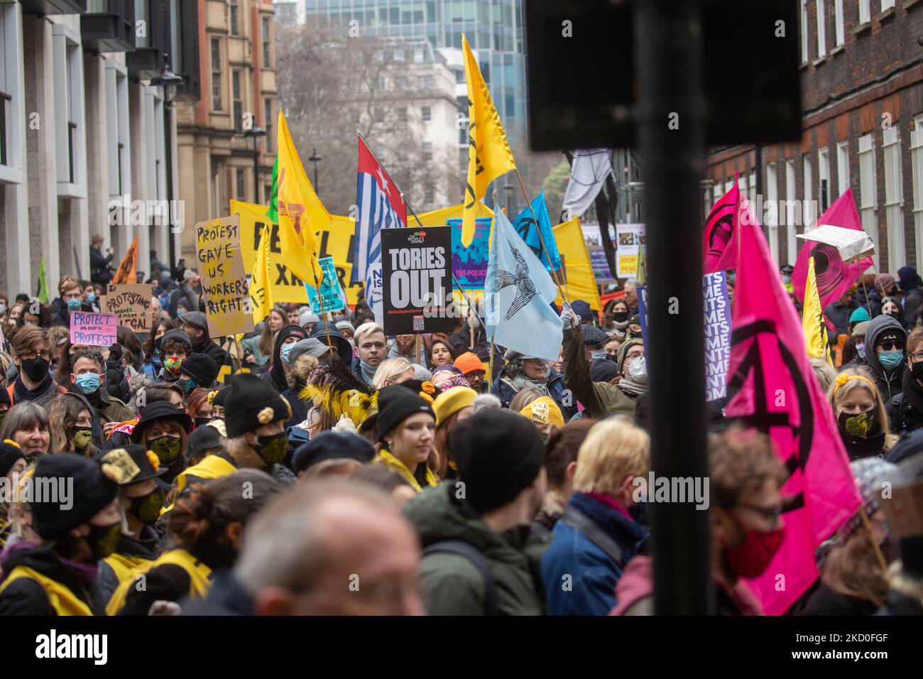 Töten Sie diese Woche den Protest des Gesetzentwurfs in London, da das Oberhaus am Samstag, dem 15.. Januar 2022, die letzte Lesung des Gesetzentwurfs von Polizei, Verbrechen, Verurteilung und Gerichten hören wird. (Foto von Lucy North/MI News/NurPhoto) Stockfoto