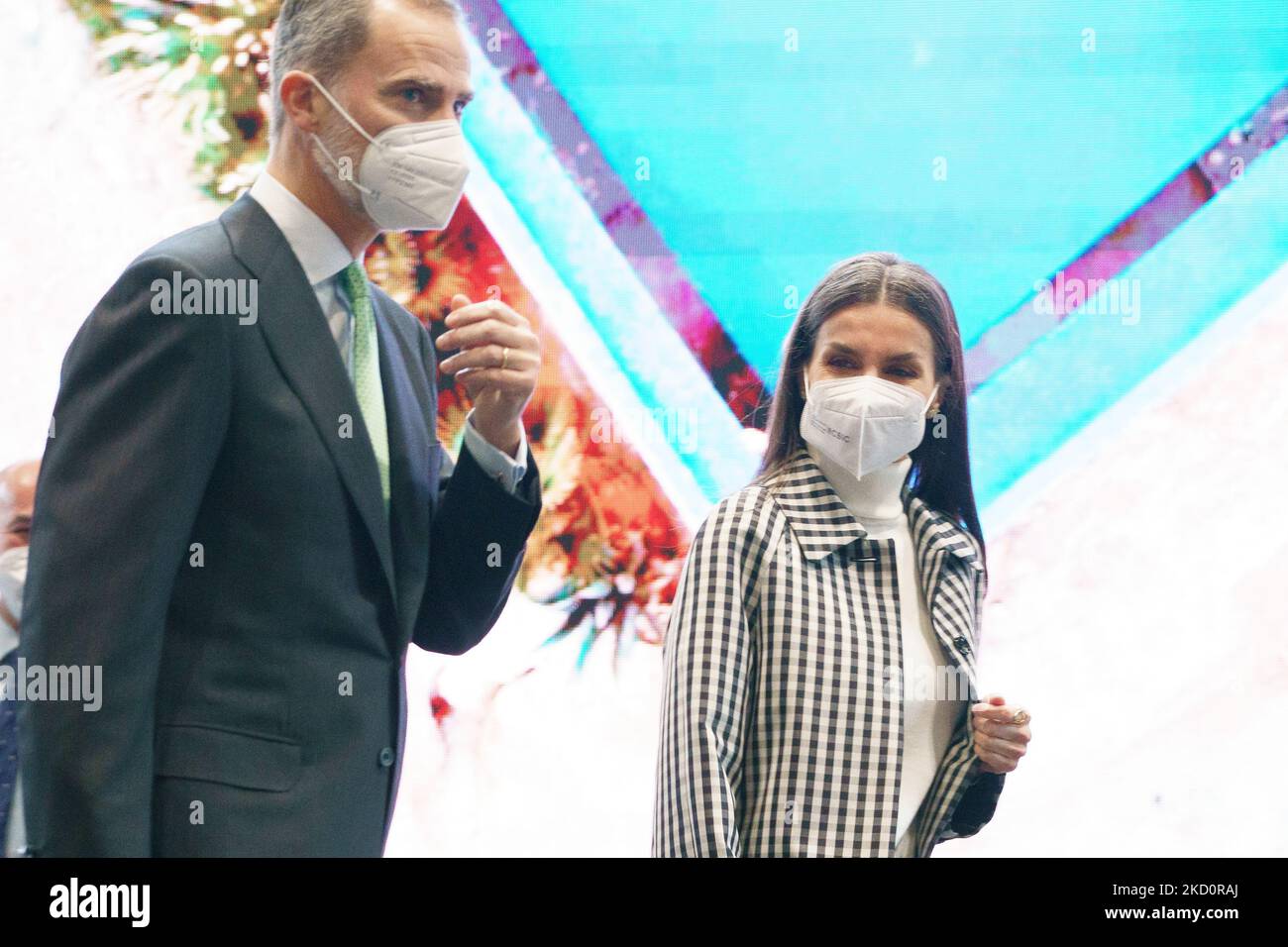 Königin Letizia von Spanien und König Felibis VI. Von Spanien nehmen an der FITUR Tourismusmesse 2022 Teil, die am 19. Januar 2022 in Ifema in Madrid, Spanien, eröffnet wird. (Foto von Oscar Gonzalez/NurPhoto) Stockfoto