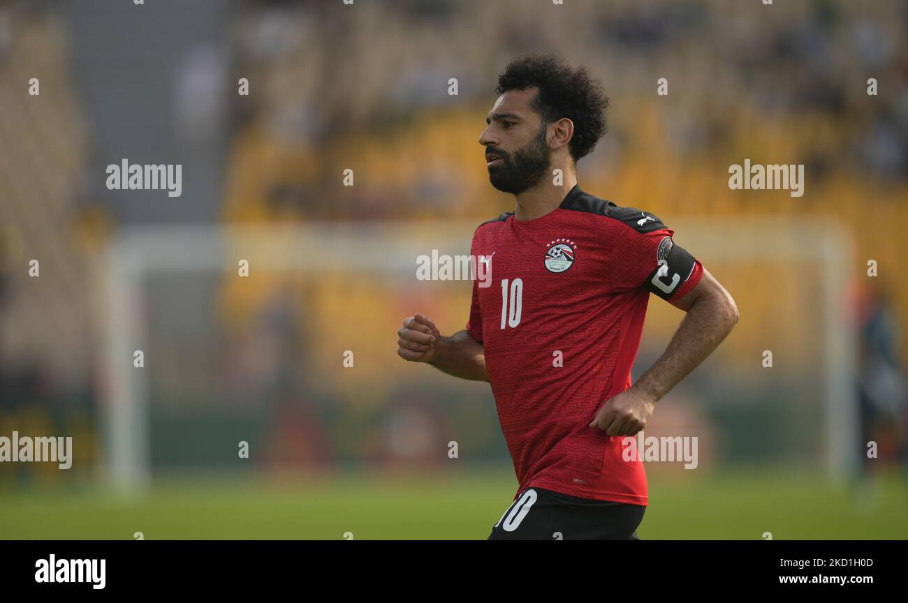 Mohamed Salah (Hauptmann) von Ägypten während Marokko gegen Ägypten, Afrikanischer Fußballpokal der Nationen, im Ahmadou-Ahidjo-Stadion am 30. Januar 2022. (Foto von Ulrik Pedersen/NurPhoto) Stockfoto