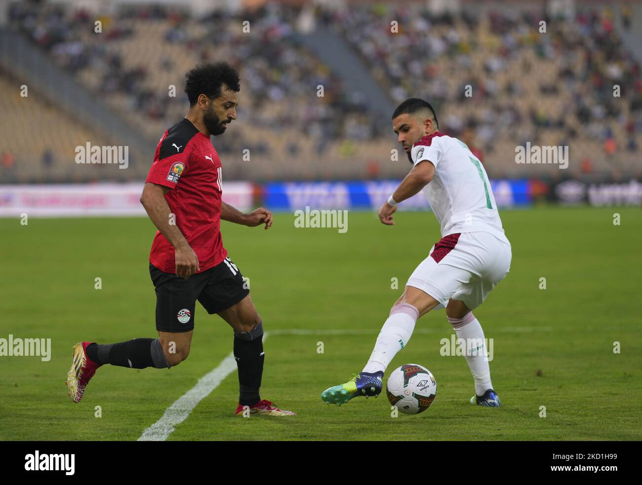 Mohamed Salah (Hauptmann) von Ägypten während Marokko gegen Ägypten, Afrikanischer Fußballpokal der Nationen, im Ahmadou-Ahidjo-Stadion am 30. Januar 2022. (Foto von Ulrik Pedersen/NurPhoto) Stockfoto