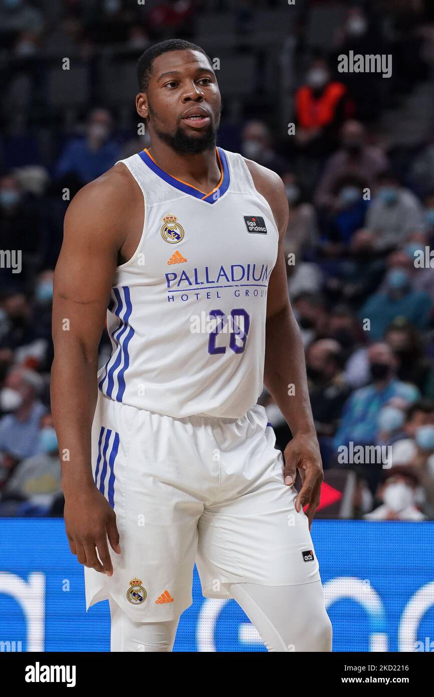 Guerschon Yabusele von Real Madrid in Aktion beim ACB-Ligaspiel zwischen Real Madrid und Valencia Basket am 6. Februar 2022 im Wizink Center in Madrid, Spanien (Foto von Oscar Gonzalez/NurPhoto) Stockfoto