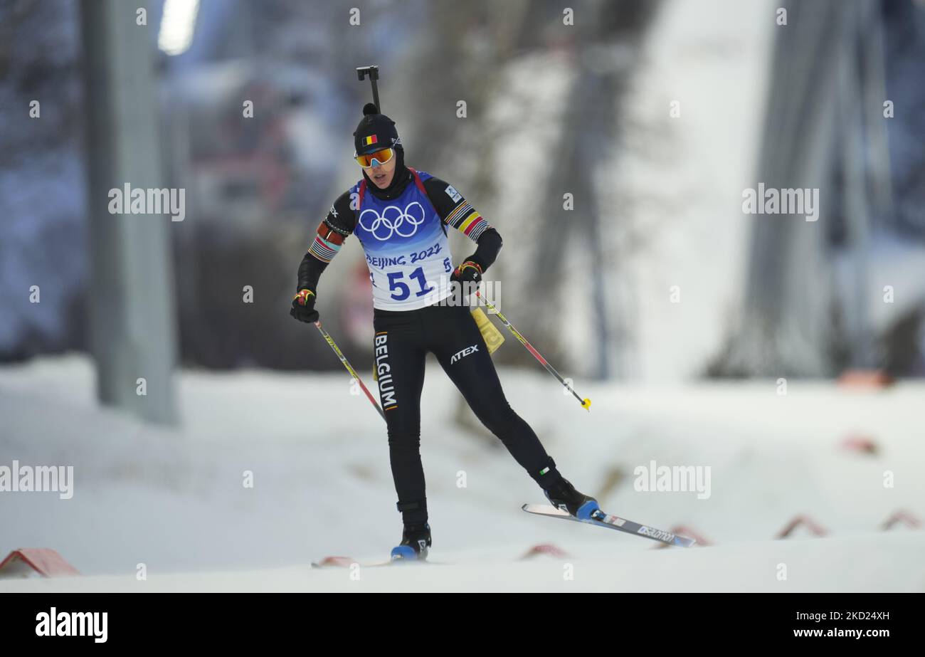 Lotte Lie aus Belgien während des Biathlon bei den Olympischen Winterspielen 2022 in Peking im Zhangjiakou Genting Snow Park am 7. Februar 2022 in Zhangjiakou, China. (Foto von Ulrik Pedersen/NurPhoto) Stockfoto