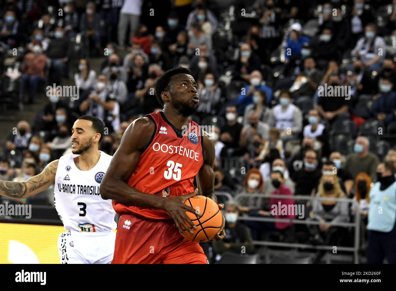 Amida Briham in Aktion während des Spiels U-BT Cluj-Napoca gegen Filou Oostende in der Gruppe K der Basketball Champions League, Runde von 16, umstritten in BT Arena, Cluj-Napoca, 07. Januar 2022 (Foto von Flaviu Buboi/NurPhoto) Stockfoto