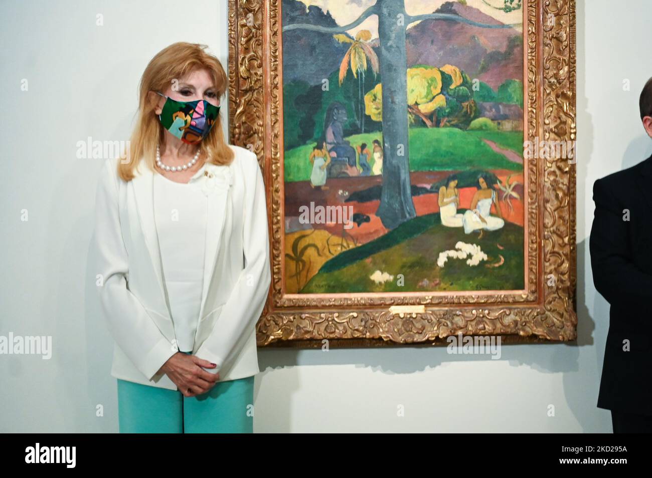 Baroness nach Unterzeichnung des Mietvertrags für die Sammlung Carmen Thyssen-Bornemisza im Museo Nacional Thyssen-Bornemisza, am 9. Februar 2022 in Madrid, Spanien. Das Abkommen sieht vor, dass die Sammlung für einen Zeitraum von 15 Jahren in Spanien verbleibt. Besonders hervorzuheben ist die Aufnahme von Paul Gauguins 'Mata Mua', die das Museum vor zwei Jahren verließ und eines der wichtigsten Werke in der Sammlung ist. Die Rückkehr nach Spanien war eine wesentliche Voraussetzung für die Unterzeichnung des Abkommens, das die Zahlung von 6,5 Millionen Euro pro Jahr für fünfzehn Jahre vorsieht (Ph Stockfoto