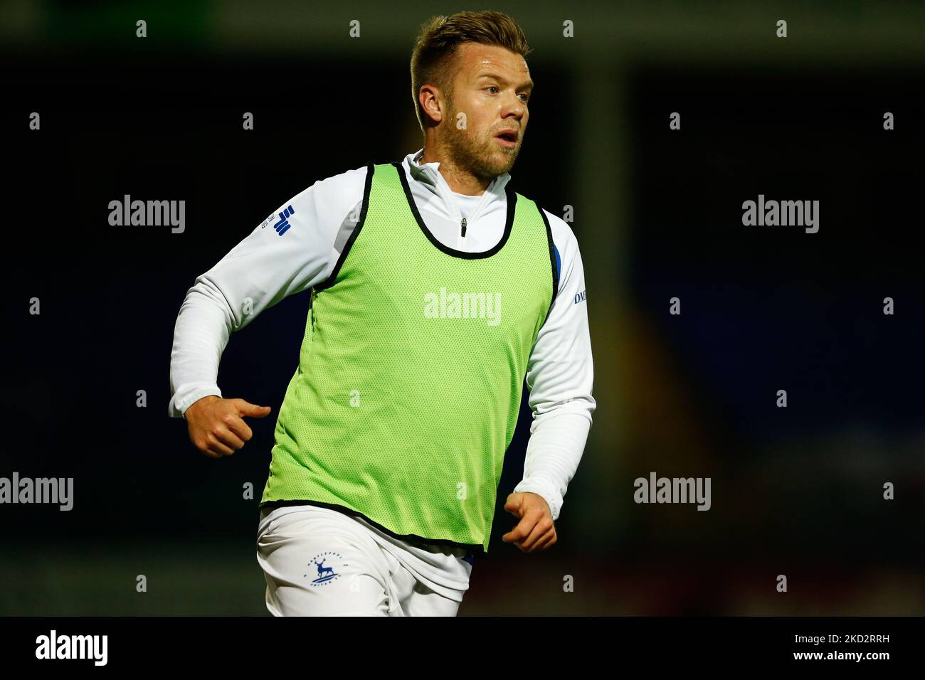 Nicky Featherstone von Hartlepool United erwärmt sich während des Sky Bet League 2-Spiels zwischen Hartlepool United und Tranmere Rovers am Dienstag, den 15.. Februar 2022 im Victoria Park, Hartlepool. (Foto von will Matthews/MI News/NurPhoto) Stockfoto