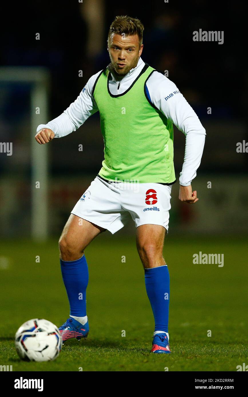 Nicky Featherstone von Hartlepool United erwärmt sich während des Sky Bet League 2-Spiels zwischen Hartlepool United und Tranmere Rovers am Dienstag, den 15.. Februar 2022 im Victoria Park, Hartlepool. (Foto von will Matthews/MI News/NurPhoto) Stockfoto