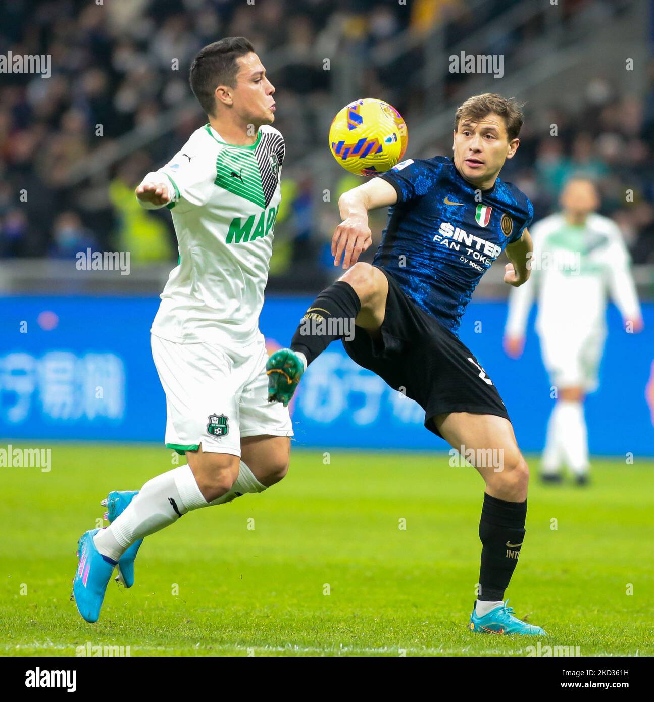 Nicolo Barella von Inter während des italienischen Fußballspiels der Serie A zwischen FC Inter und Sassuolo Calcio am 20. Februar 2022 im Stadion San Siro - Giuseppe Meazza in Mailand, Italien (Foto: Nderim Kaceli/LiveMedia/NurPhoto) Stockfoto