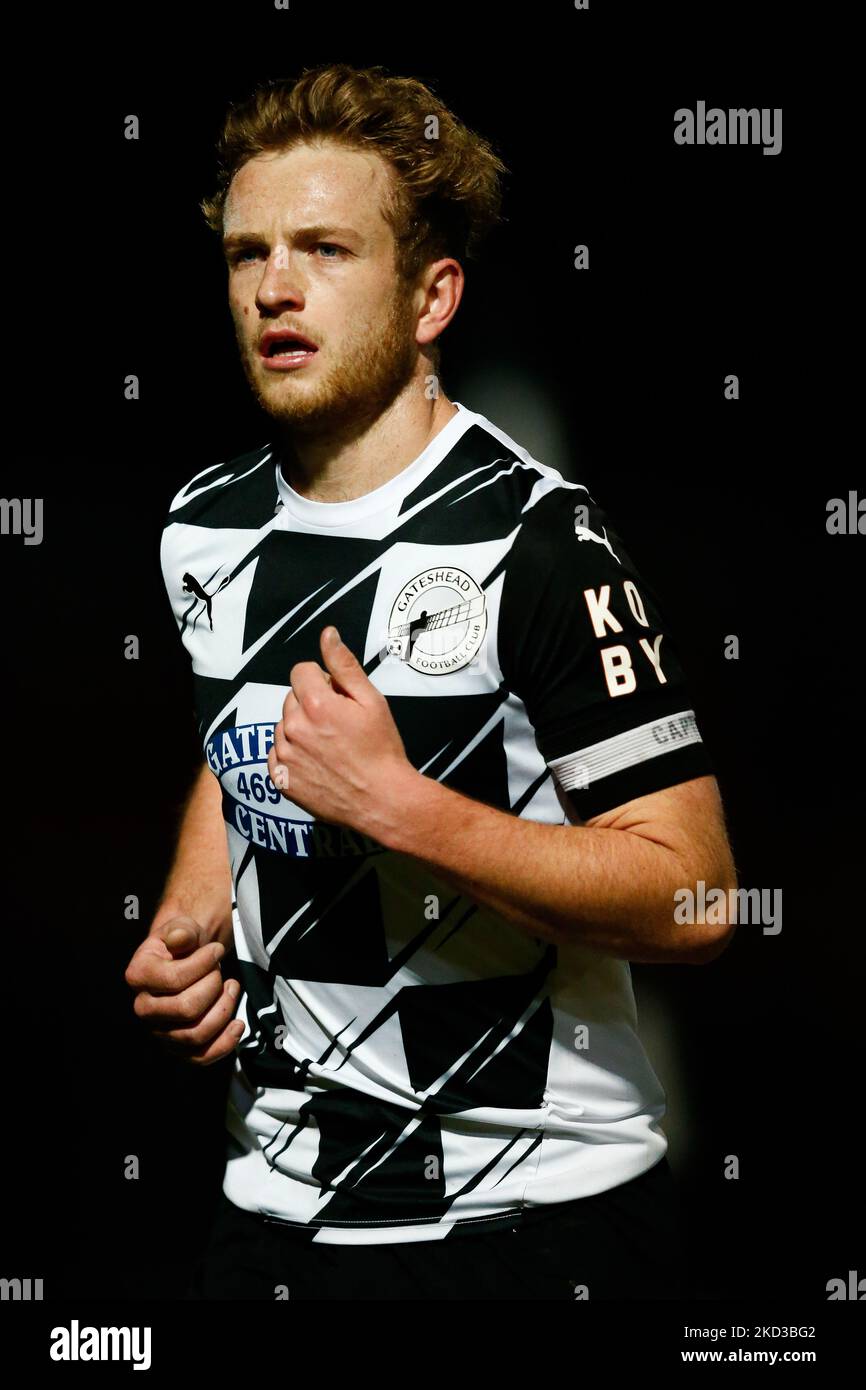 Greg Olley von Gateshead in Aktion beim Vanarama National League North-Spiel zwischen Gateshead und Farsley Celtic am Dienstag, den 22.. Februar 2022, im Gateshead International Stadium in Gateshead. (Foto von will Matthews/MI News/NurPhoto) Stockfoto