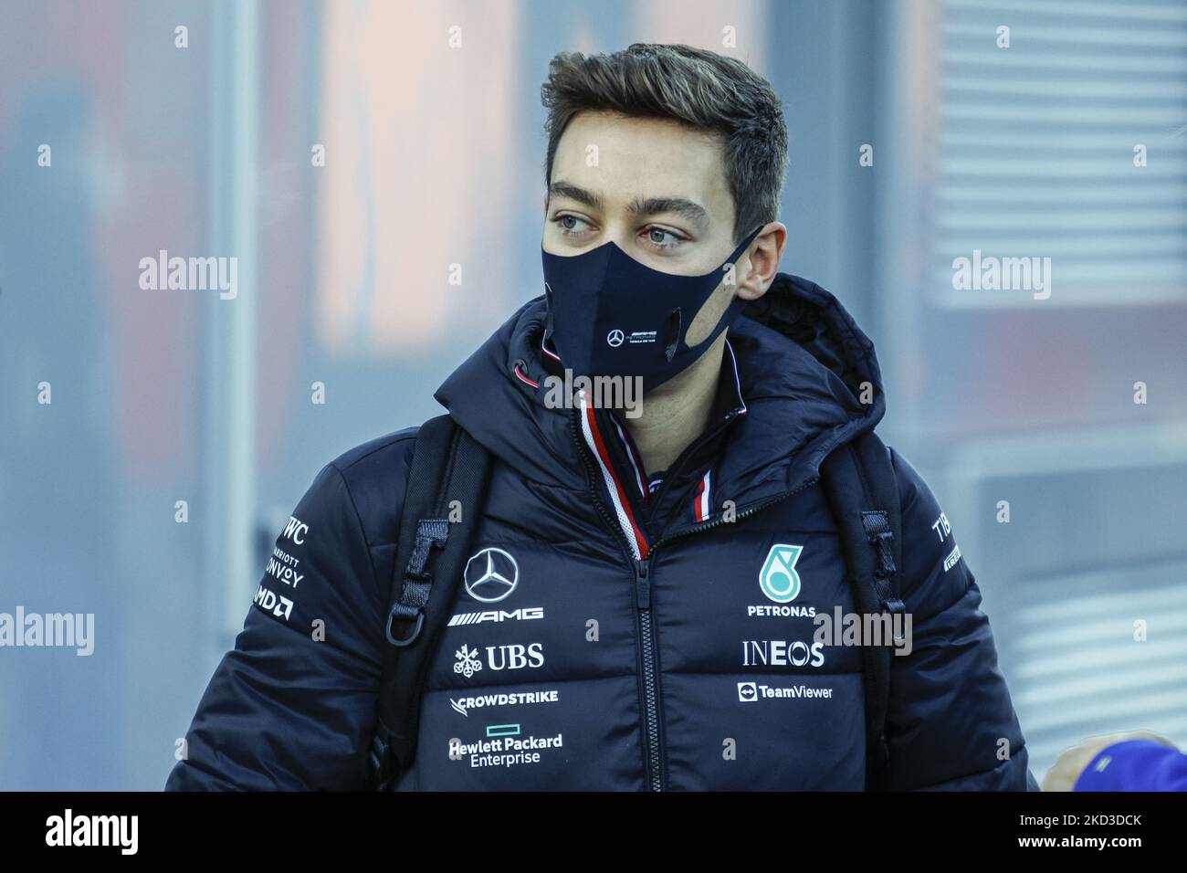 George Russell, Mercedes AMG Petronas Formel-1-Team, Portrait während der Formel 1 Wintertests auf dem Circuit de Barcelona - Catalunya am 24. Februar 2022 in Barcelona, Spanien. (Foto von Xavier Bonilla/NurPhoto) Stockfoto