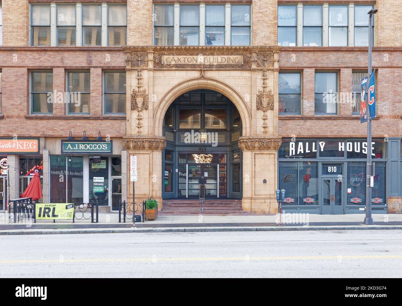 Caxton Building, 812 Huron Road, 1903 erbaut, mit Stahlbetonböden zur Unterstützung von Druckmaschinen. Stockfoto