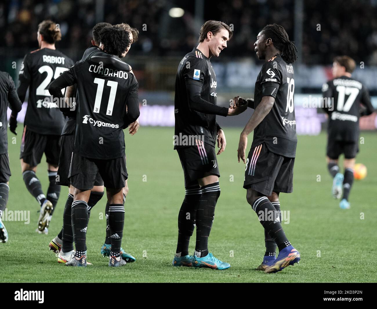 Dusan Vlahovic und Moise Kean während des Serie-A-Spiels zwischen Empoli und Juventus in Empoli, am 26. Februar 2022(Foto: Loris Roselli/NurPhoto) Stockfoto