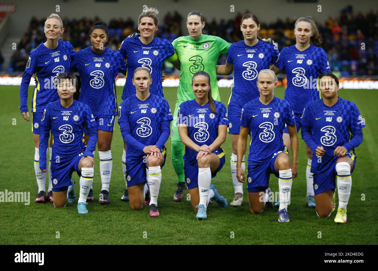 Das Chelsea Team schoss vor dem Start beim FA Women's Continental Tire League Cup Finale 2022 zwischen Chelsea und Manchester City am 05.. März 2022 im Cherry Red Records Stadium, Wimbledon (Foto by Action Foto Sport/NurPhoto) Stockfoto