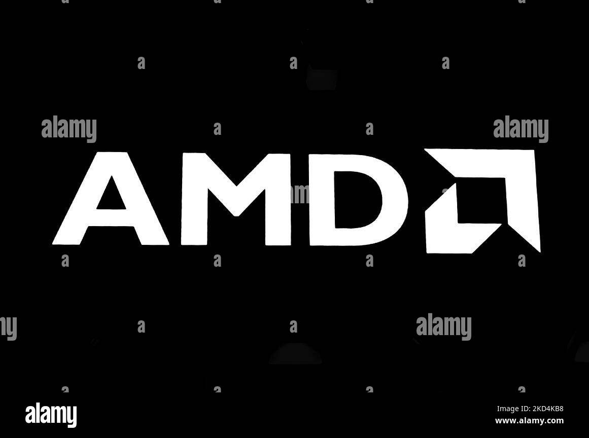 AMD-Logo wurde auf dem AMD-Stand während des Mobile World Congress (MWC) ausgestellt, der größten Fachmesse der Branche mit den Schwerpunkten Mobile Devices, 5G, IOT, AI und Big Data, die am 3. März 2022 in Barcelona, Spanien, gefeiert wurde. (Foto von Joan Cros/NurPhoto) Stockfoto